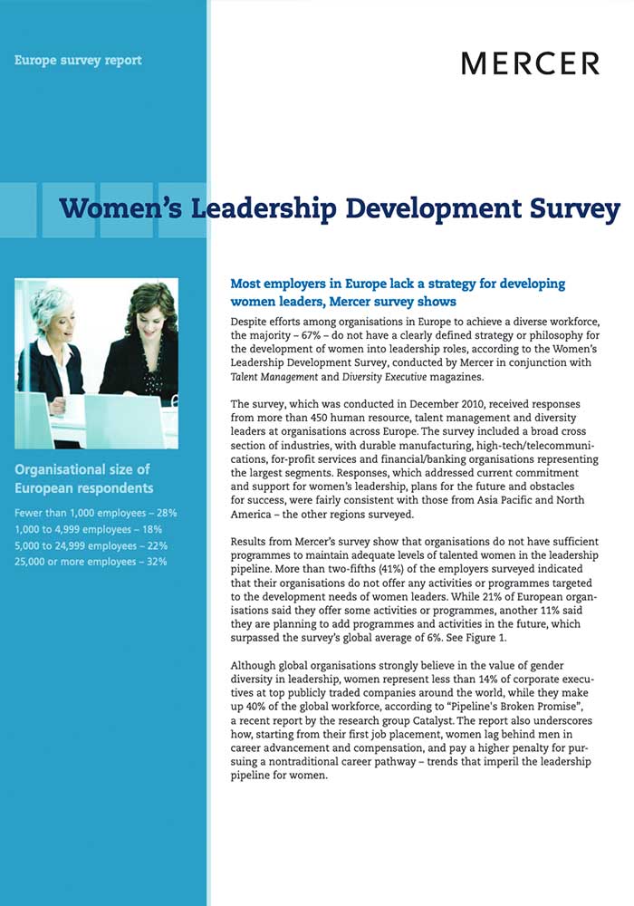 MERCER: EUROPE SURVEY REPORT – WOMEN’S LEADERSHIP DEVELOPMENT SURVEY – 2011